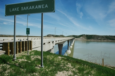 The mile-long Four Bears Bridge spans the Missouri River and Lake Sakakawea
